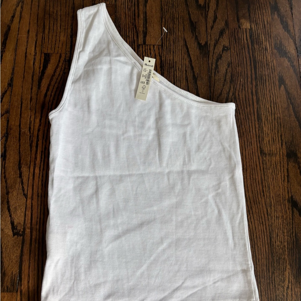 Madewell White One-Shoulder Ribbed Tank Top